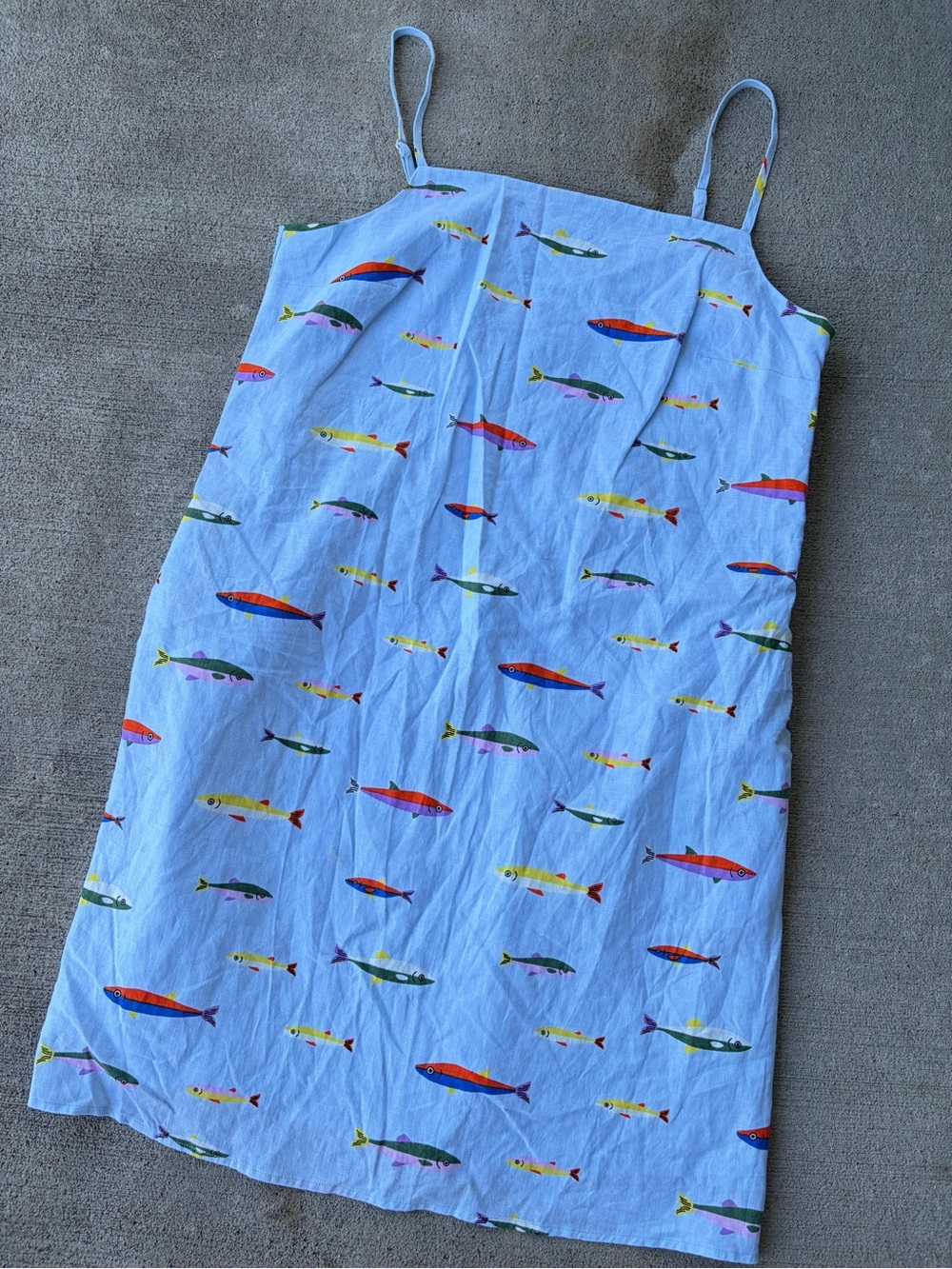 Magaschoni linen blend fish ocean dress NWOT LG